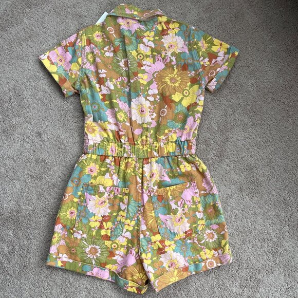 Show Me Your Mumu Cannon Romper Women S Multi Groovy Blooms Denim Floral NWT NEW - Picture 6 of 6